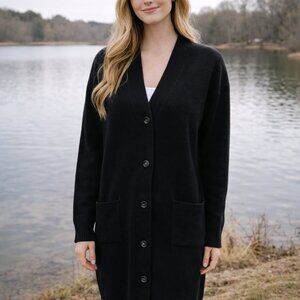New Cabi Black Midi Cardigan Button-up V-neck Sweater Two Pockets Size Small